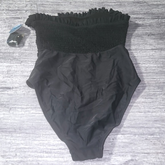 Decree Black Smocked Strapless One Piece Swimsuit Removable Straps Small - Picture 1 of 10